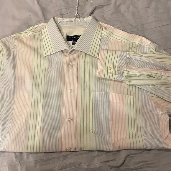 🆕 Ted Baker Button Down Dress Shirt - White w/ Pastel Stripes - Picture 10 of 10